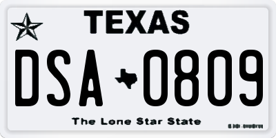 TX license plate DSA0809