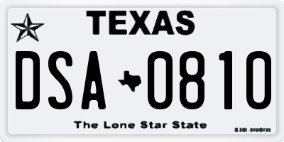 TX license plate DSA0810