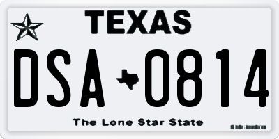 TX license plate DSA0814