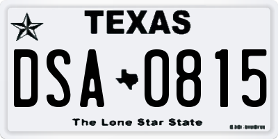 TX license plate DSA0815