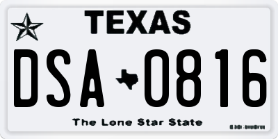 TX license plate DSA0816
