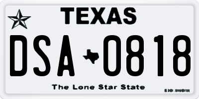 TX license plate DSA0818
