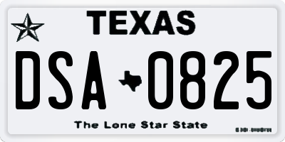 TX license plate DSA0825
