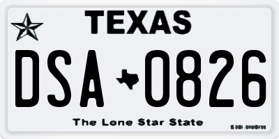 TX license plate DSA0826