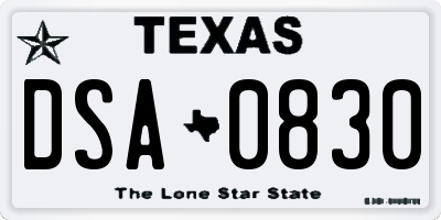 TX license plate DSA0830