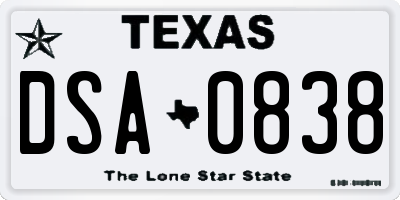 TX license plate DSA0838