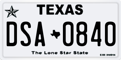 TX license plate DSA0840