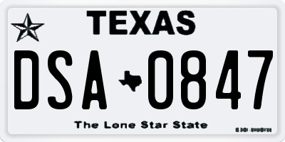 TX license plate DSA0847