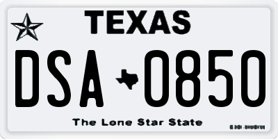 TX license plate DSA0850