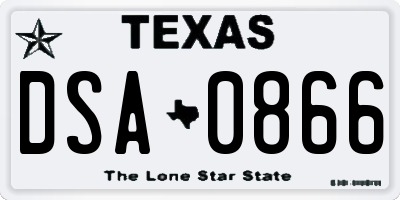 TX license plate DSA0866