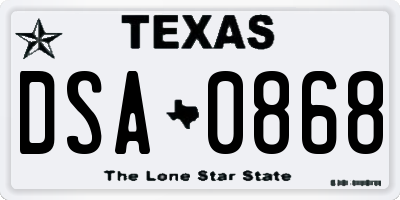 TX license plate DSA0868