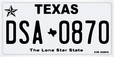 TX license plate DSA0870