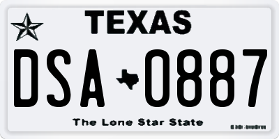 TX license plate DSA0887