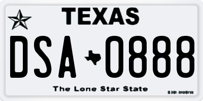 TX license plate DSA0888