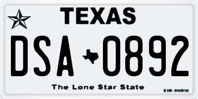 TX license plate DSA0892
