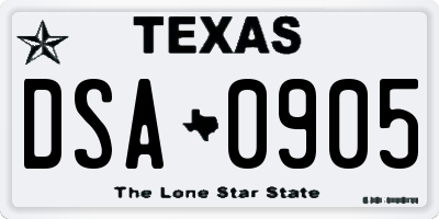 TX license plate DSA0905