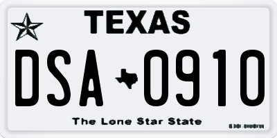 TX license plate DSA0910
