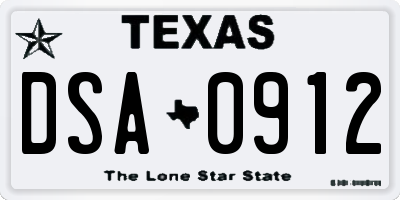 TX license plate DSA0912