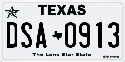 TX license plate DSA0913