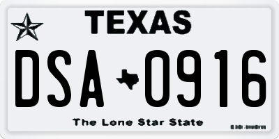 TX license plate DSA0916