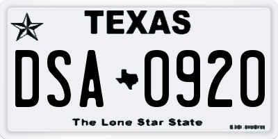 TX license plate DSA0920
