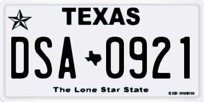 TX license plate DSA0921