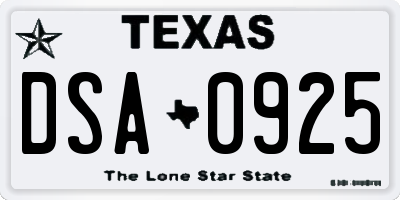 TX license plate DSA0925