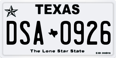 TX license plate DSA0926
