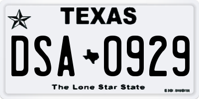 TX license plate DSA0929