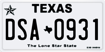 TX license plate DSA0931