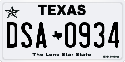 TX license plate DSA0934