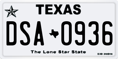 TX license plate DSA0936