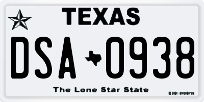 TX license plate DSA0938