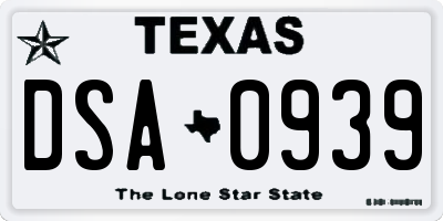 TX license plate DSA0939