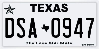 TX license plate DSA0947