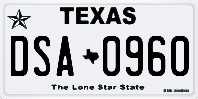 TX license plate DSA0960