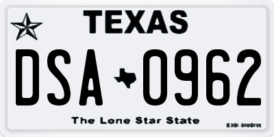 TX license plate DSA0962