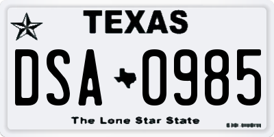 TX license plate DSA0985
