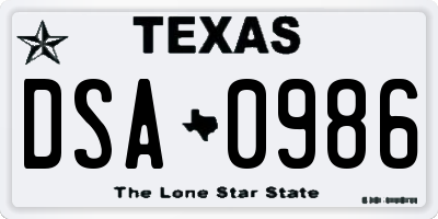 TX license plate DSA0986