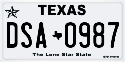 TX license plate DSA0987
