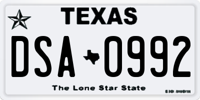 TX license plate DSA0992