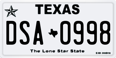 TX license plate DSA0998