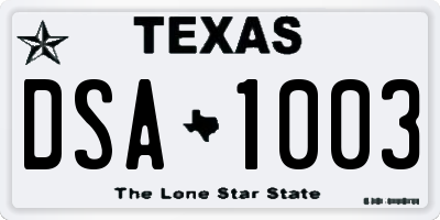 TX license plate DSA1003
