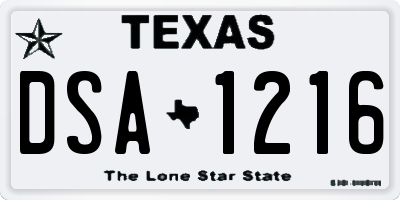 TX license plate DSA1216