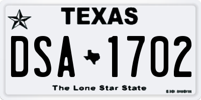 TX license plate DSA1702