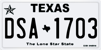 TX license plate DSA1703