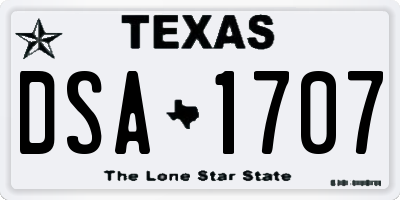 TX license plate DSA1707