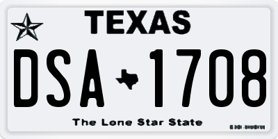 TX license plate DSA1708