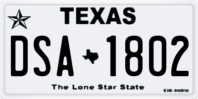 TX license plate DSA1802