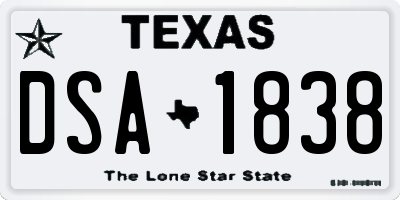 TX license plate DSA1838